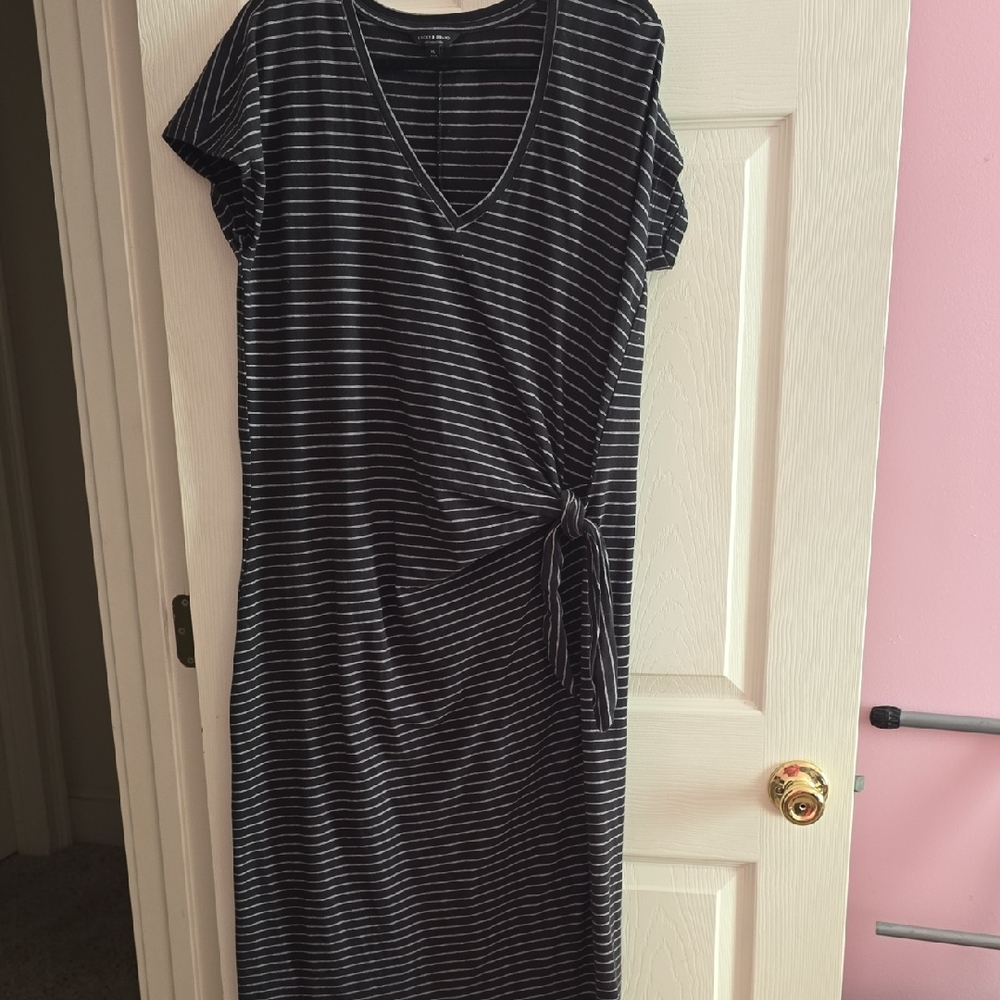 Lucky Brand Black and White Striped Midi Dress